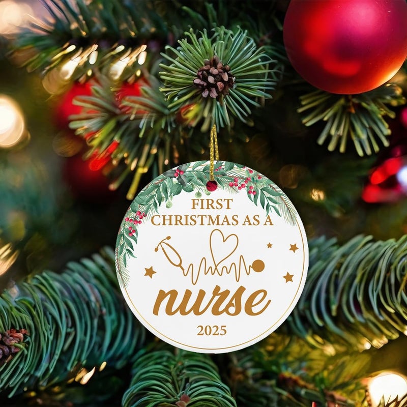 ZOSAN New Nurse Gifts for Women Men, Christmas Ceramic Ornament 2025, First Christmas as a Nurse Ornament - Image 5